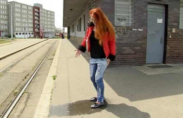 Jeans Wetting At Tram Station with Isabell HD [Uniform, Puffy Nipples] (2023 | Mp4)