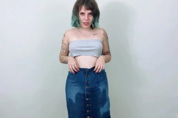 peeing again and again on my long jeans skirt with Lily Ann X FullHD [Urine Taste, Fetish] (2023 | MPEG-4)